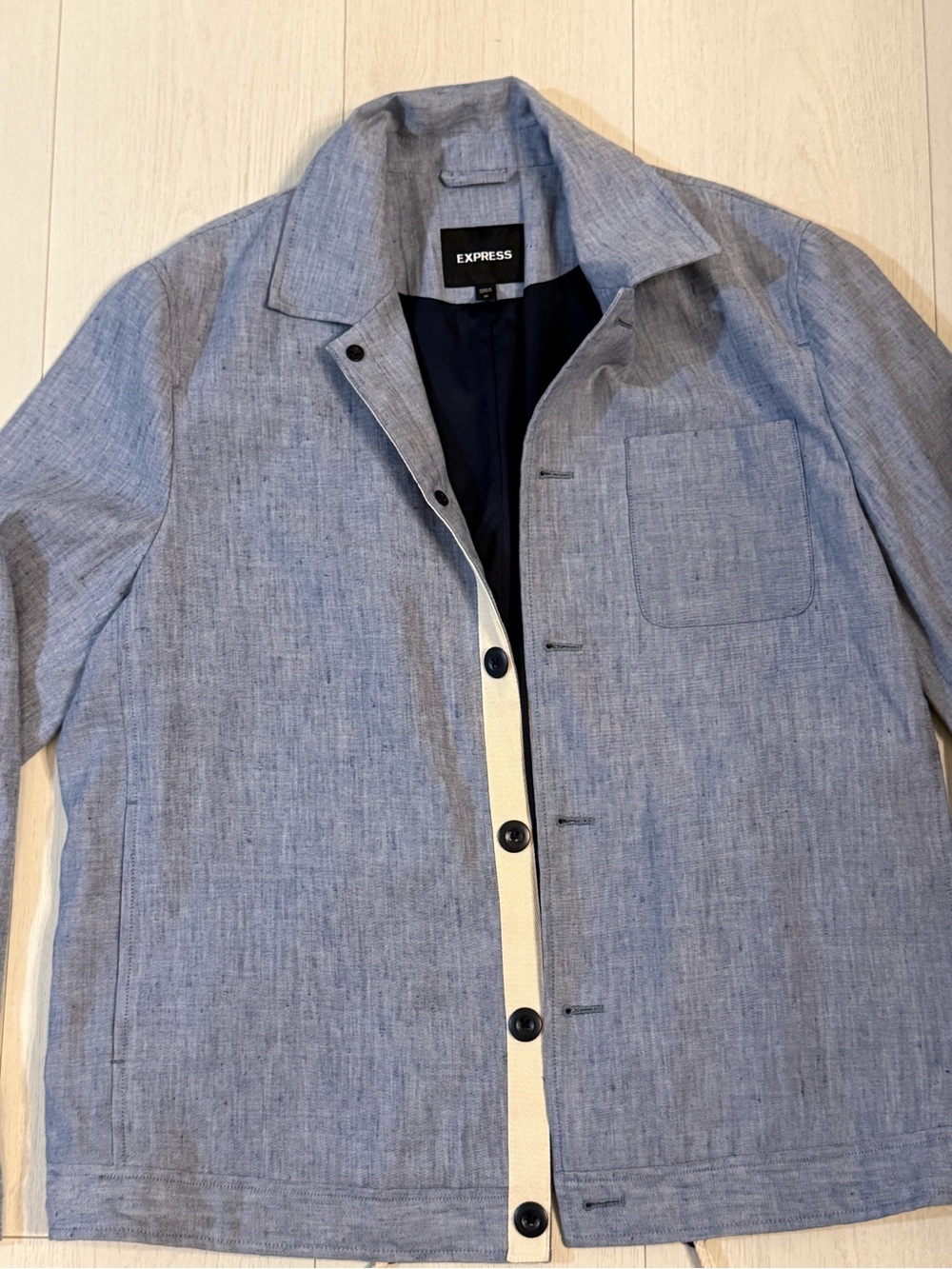 Express Light Blue Button-Front Shirt Jacket - Picture 2 of 11